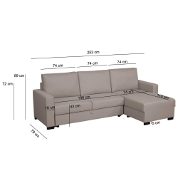 Sofá chaise longue reversível CONCORDIA com cama - Bege Sofá chaise longue reversível CONCORDIA com cama - Bege