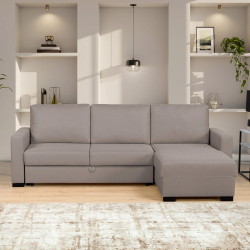 Sofá chaise longue reversível CONCORDIA com cama - Bege Sofá chaise longue reversível CONCORDIA com cama - Bege