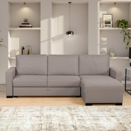 Sofá chaise longue reversível CONCORDIA com cama - Bege Sofá chaise longue reversível CONCORDIA com cama - Bege