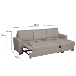 Sofá chaise longue reversível CONCORDIA com cama - Bege Sofá chaise longue reversível CONCORDIA com cama - Bege
