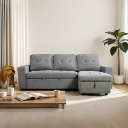 Sofá chaise longue reversível FABIANA III com cama e baú - Cinzento [HK100-22]