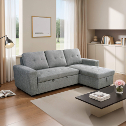 Sofá chaise longue reversível FABIANA III com cama e baú - Cinzento [HK100-22]