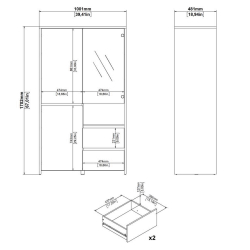 Vitrine NEXT com 3 portas e 2 gavetas - Branco brilho e carvalho Vitrine NEXT com 3 portas e 2 gavetas - Branco brilho e carvalho
