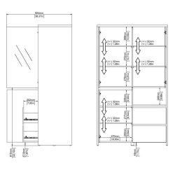 Vitrine NEXT com 3 portas e 2 gavetas - Branco brilho e carvalho Vitrine NEXT com 3 portas e 2 gavetas - Branco brilho e carvalho