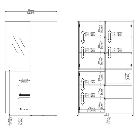 Vitrine NEXT com 3 portas e 2 gavetas - Branco brilho e carvalho Vitrine NEXT com 3 portas e 2 gavetas - Branco brilho e carvalho