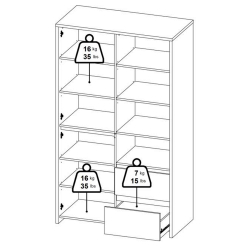 Vitrine NEXT com 3 portas e 2 gavetas - Branco brilho e carvalho Vitrine NEXT com 3 portas e 2 gavetas - Branco brilho e carvalho