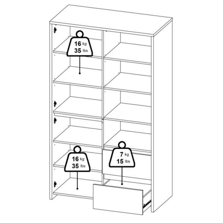 Vitrine NEXT com 3 portas e 2 gavetas - Branco brilho e carvalho Vitrine NEXT com 3 portas e 2 gavetas - Branco brilho e carvalho