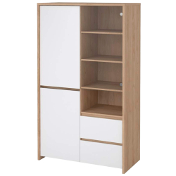 Vitrine NEXT com 3 portas e 2 gavetas - Branco brilho e carvalho Vitrine NEXT com 3 portas e 2 gavetas - Branco brilho e carvalho
