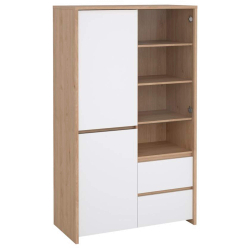 Vitrine NEXT com 3 portas e 2 gavetas - Branco brilho e carvalho Vitrine NEXT com 3 portas e 2 gavetas - Branco brilho e carvalho