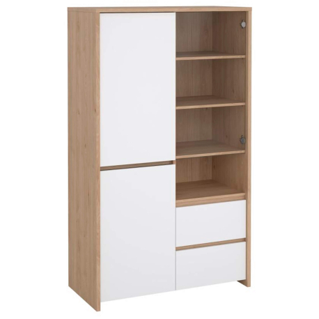 Vitrine NEXT com 3 portas e 2 gavetas - Branco brilho e carvalho Vitrine NEXT com 3 portas e 2 gavetas - Branco brilho e carvalho