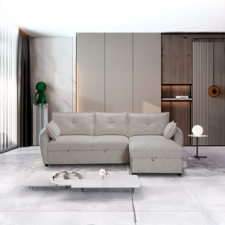 Sofá chaise longe ISADORA com cama e baú - Marfim - direita