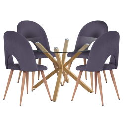 Pack mesa EDDY + 4 cadeiras CANDY - Cinzento Escuro (Veludo)