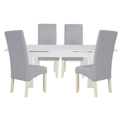 Pack mesa BUDAPESTE + 4 cadeiras DALAS - branco e cinzento