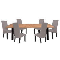 Pack mesa extensível GRANADA + 6 cadeiras DALAS - Carvalho Artesanato e Preto
