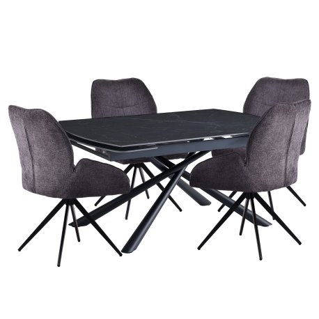 Pack mesa extensível MIA + 4 cadeiras RICKY - Preto e Cinzento Pack mesa extensível MIA + 4 cadeiras RICKY - Preto e Cinzento