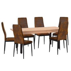 Pack mesa extensível VANDEA + 6 cadeiras ZARA II - Carvalho Artesanato e Preto Mate