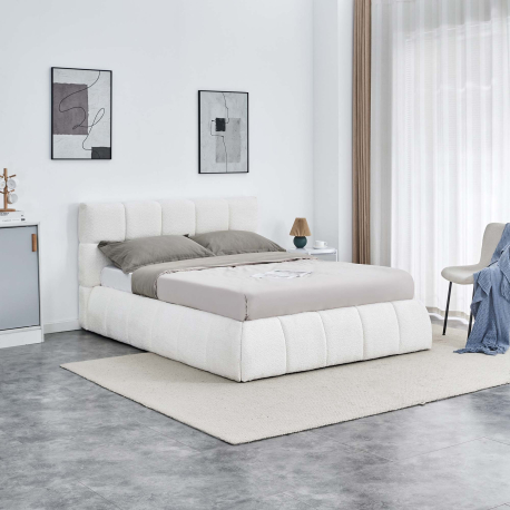 Pack cama de casal elevatória NEWCASTLE + colchão NEW PALACIO - branco teddy 140cm Pack cama de casal elevatória NEWCASTLE + colchão NEW PALACIO - branco teddy 140cm