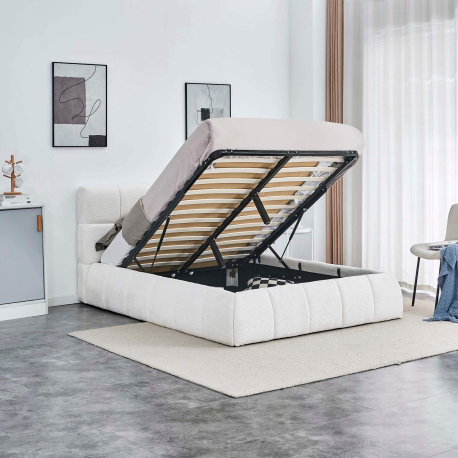 Pack cama de casal elevatória NEWCASTLE + colchão NEW PALACIO - branco teddy 140cm Pack cama de casal elevatória NEWCASTLE + colchão NEW PALACIO - branco teddy 140cm