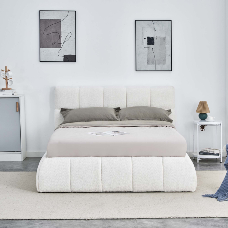Pack cama de casal elevatória NEWCASTLE + colchão NEW PALACIO - branco teddy 140cm Pack cama de casal elevatória NEWCASTLE + colchão NEW PALACIO - branco teddy 140cm