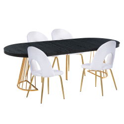 Pack mesa extensível CECILE + 4 cadeiras LINDA - branco e preto