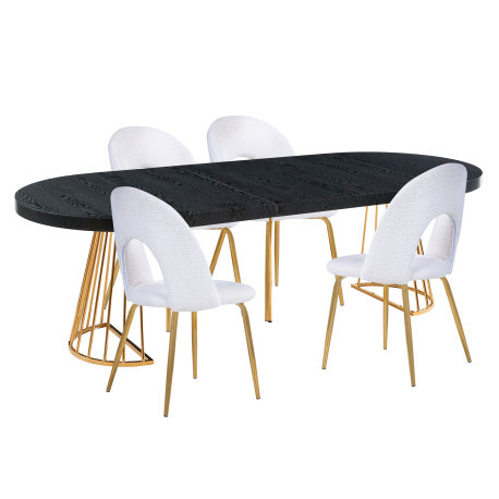 Pack mesa extensível CECILE + 4 cadeiras LINDA - branco e preto Pack mesa extensível CECILE + 4 cadeiras LINDA - branco e preto