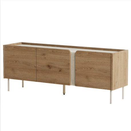 Móvel TV LUCILE com 3 portas 140cm - Carvalho e travertino bege Móvel TV LUCILE com 3 portas 140cm - Carvalho e travertino bege
