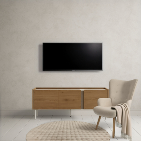 Móvel TV LUCILE com 3 portas 140cm - Carvalho e travertino bege Móvel TV LUCILE com 3 portas 140cm - Carvalho e travertino bege
