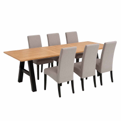 Pack mesa extensível GRANADA + 6 cadeiras DALAS - Carvalho Artesanato e Preto