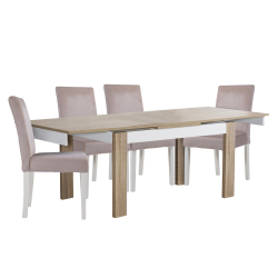 Pack mesa extensível PARIS + 4 cadeiras JULE - Carvalho Natura e Branco