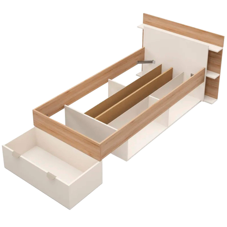 Pack cama individual ALBO + Colchão SPRING ROLLER - Carvalho oak e visón
