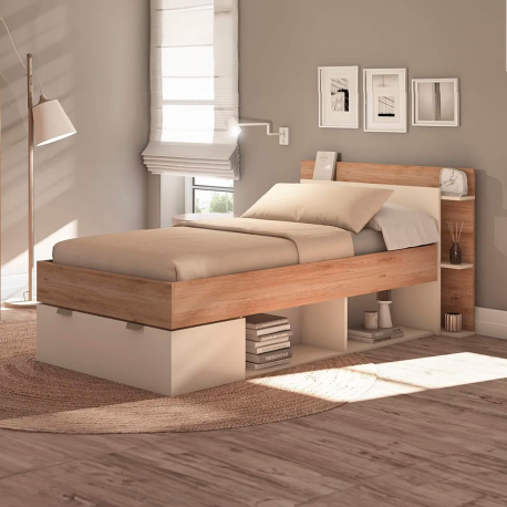 Pack cama individual ALBO + Colchão SPRING ROLLER - Carvalho oak e visón