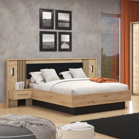 Pack cama de casal ASCALON + Colchão NEW PALACIO - Carvalho Artesanato e Preto