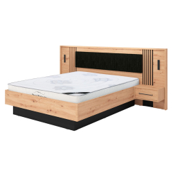 Pack cama de casal ASCALON + Colchão NEW PALACIO - Carvalho Artesanato e Preto