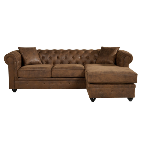 Sofá chaise longue reversível CHESTER Castanho Vintage - Reversível
