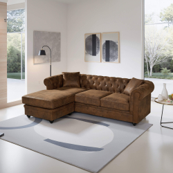 Sofá chaise longue reversível CHESTER Castanho Vintage - Reversível