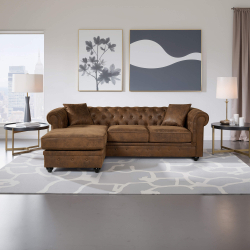 Sofá chaise longue reversível CHESTER Castanho Vintage - Reversível