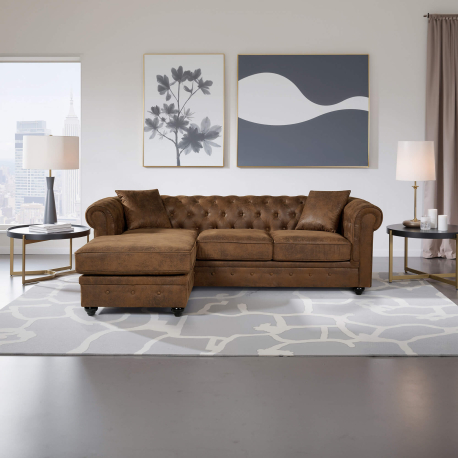 Sofá chaise longue reversível CHESTER Castanho Vintage - Reversível
