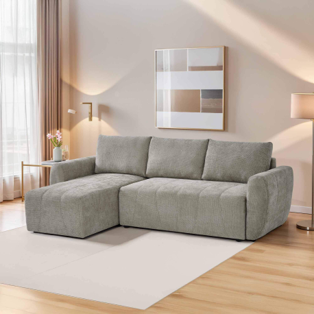 Sofá chaise longue reversível MOLITA com cama e baú -Bege acinzentado Sofá chaise longue reversível MOLITA com cama e baú -Bege acinzentado