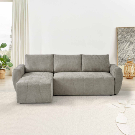 Sofá chaise longue reversível MOLITA com cama e baú -Bege acinzentado Sofá chaise longue reversível MOLITA com cama e baú -Bege acinzentado