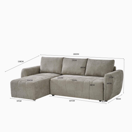 Sofá chaise longue reversível MOLITA com cama e baú -Bege acinzentado Sofá chaise longue reversível MOLITA com cama e baú -Bege acinzentado