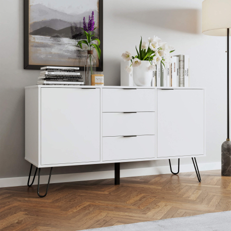 362519 - Aparador CASSIE com 2 portas e 3 gavetas - Branco e Preto 362519 - Aparador CASSIE com 2 portas e 3 gavetas - Branco e Preto