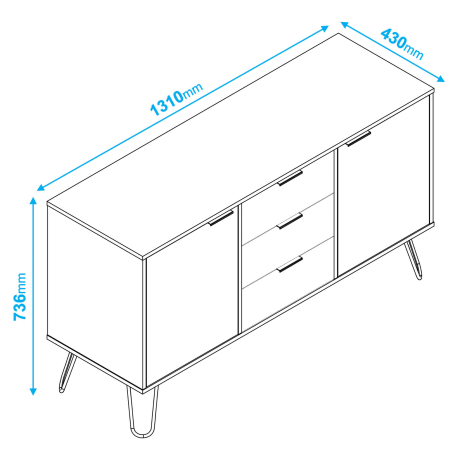362519 - Aparador CASSIE com 2 portas e 3 gavetas - Branco e Preto 362519 - Aparador CASSIE com 2 portas e 3 gavetas - Branco e Preto