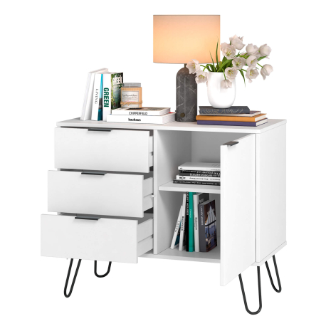 362516 - Móvel de entrada CASSIE com 1 porta e 3 gavetas - Branco e Preto 362516 - Móvel de entrada CASSIE com 1 porta e 3 gavetas - Branco e Preto