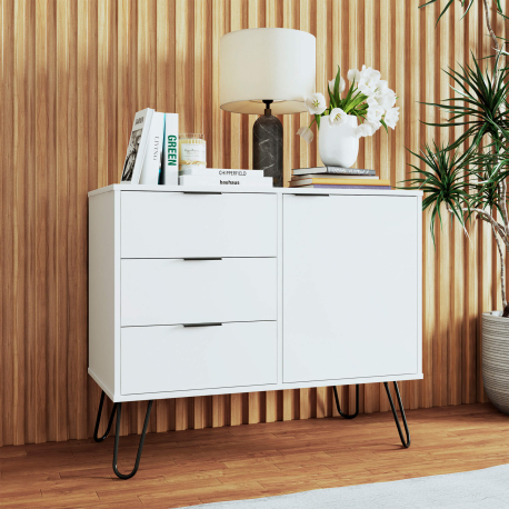 362516 - Móvel de entrada CASSIE com 1 porta e 3 gavetas - Branco e Preto 362516 - Móvel de entrada CASSIE com 1 porta e 3 gavetas - Branco e Preto
