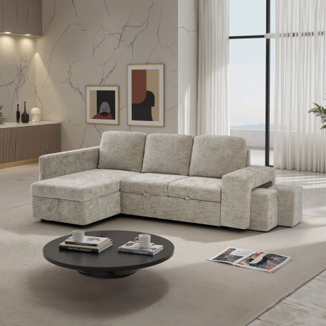Sofá chaise Longue STACY II cama, baú e poufs - Sofas with Chaise Longue