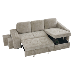 362544 - Sofá chaise longue STACY II com cama, baú e puffs - Bege Lado Direito