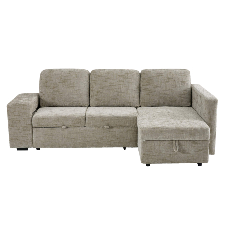 362544 - Sofá chaise longue STACY II com cama, baú e puffs - Bege Lado Direito
