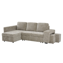 362545 - Sofá chaise longue STACY II com cama, baú e puffs - Bege Lado Esquerdo 362545 - Sofá chaise longue STACY II com cama, baú e puffs - Bege Lado Esquerdo