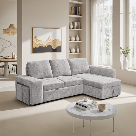 Sofá chaise Longue STACY II cama, baú e poufs - Sofas with Chaise Longue