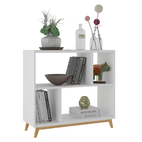 Estante GRACIE com 4 compartimentos - Branco Mate e Pinho